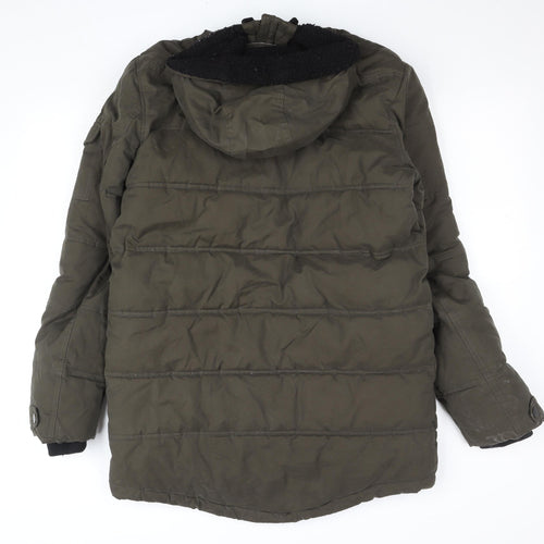 F&F Men's Green Hooded Padded Parka Coat Size S Winter Insulated