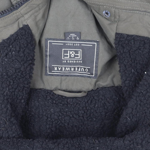 F&F Men's Green Hooded Padded Parka Coat Size S Winter Insulated