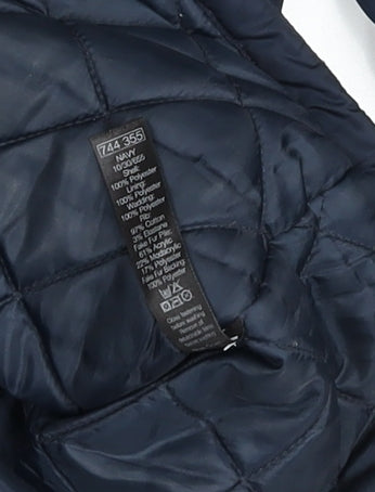 M&Co Unisex Blue Faux Fur Trim Hooded Parka Coat Size 10