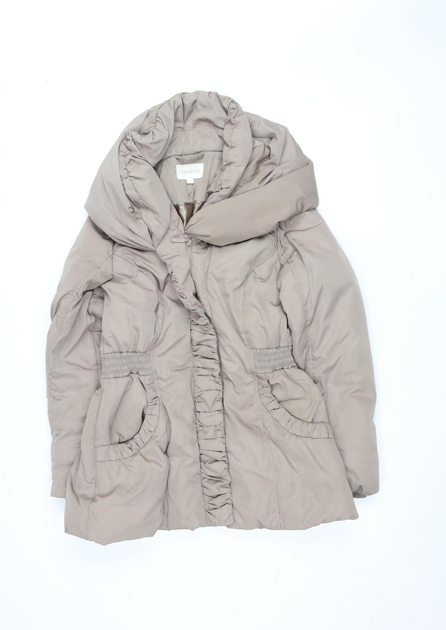 Monsoon Women’s Beige Mid-Length Hooded Puffer Coat M