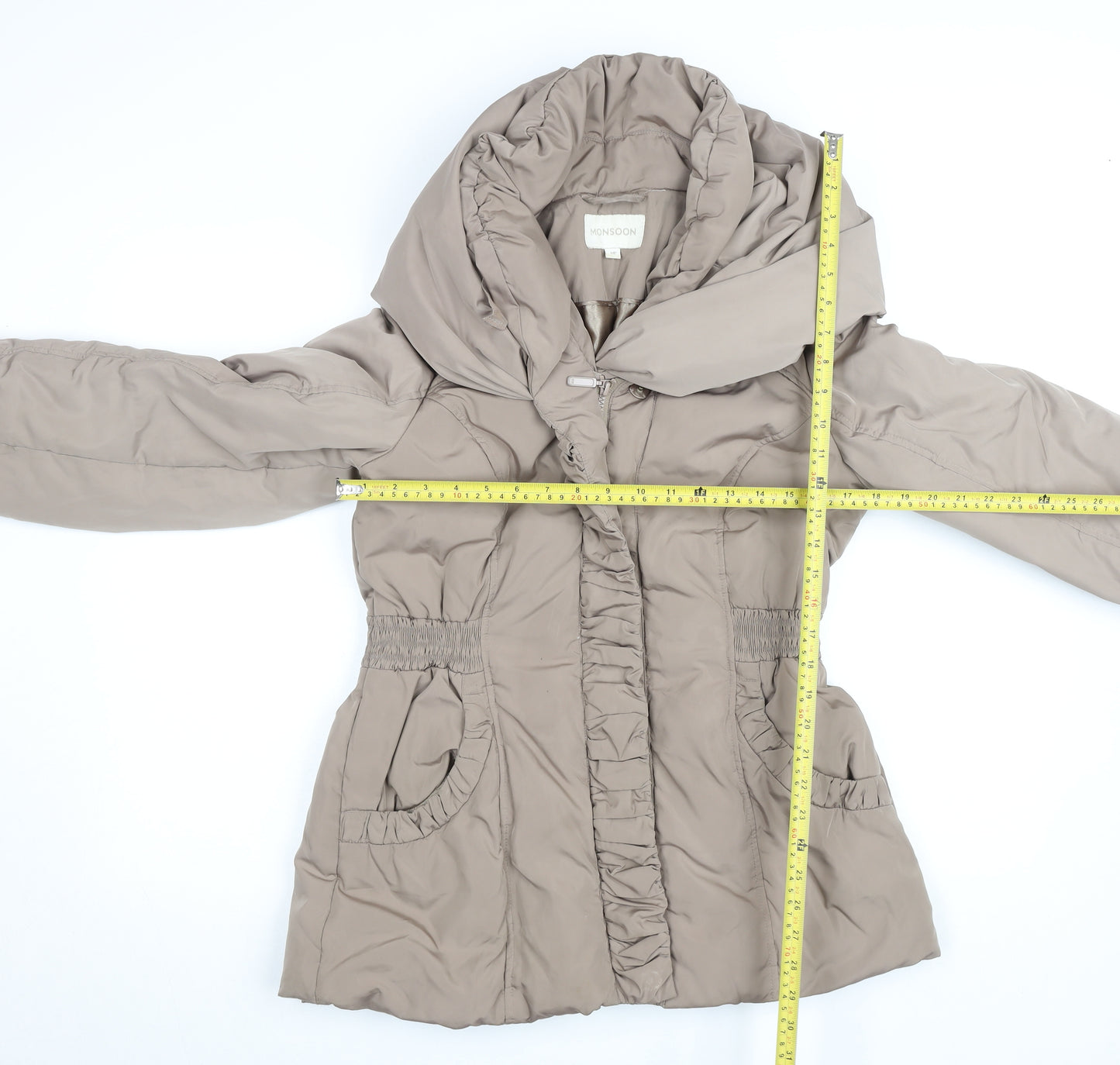 Monsoon Women’s Beige Mid-Length Hooded Puffer Coat M