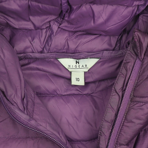 Hi Gear Womens Purple Puffer Jacket Size 10 Hooded Lightweight Zip Coat