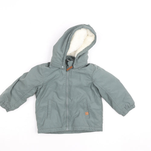 H&M Unisex Baby Green Hooded Parka Coat 18 Months Lined Winter Jacket