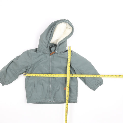 H&M Unisex Baby Green Hooded Parka Coat 18 Months Lined Winter Jacket