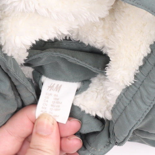 H&M Unisex Baby Green Hooded Parka Coat 18 Months Lined Winter Jacket