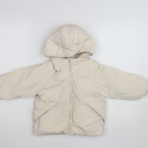 Zara Girls Beige Hooded Puffer Jacket 2-3 Years Lightweight Water Repellent