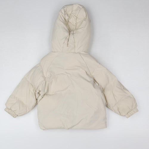 Zara Girls Beige Hooded Puffer Jacket 2-3 Years Lightweight Water Repellent