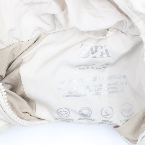 Zara Girls Beige Hooded Puffer Jacket 2-3 Years Lightweight Water Repellent