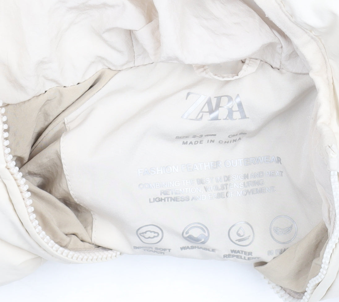 Zara Girls Beige Hooded Puffer Jacket 2-3 Years Lightweight Water Repellent