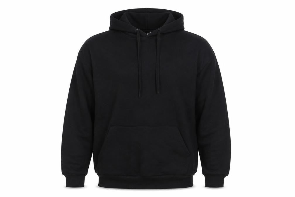 Front view of ASOS Design Men's Black Pullover Hoodie, size S, Graphic Print Fleece
