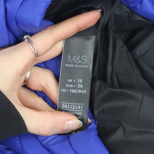 Marks and Spencer Women's Blue Puffer Jacket Size 10 Lightweight Zip Up