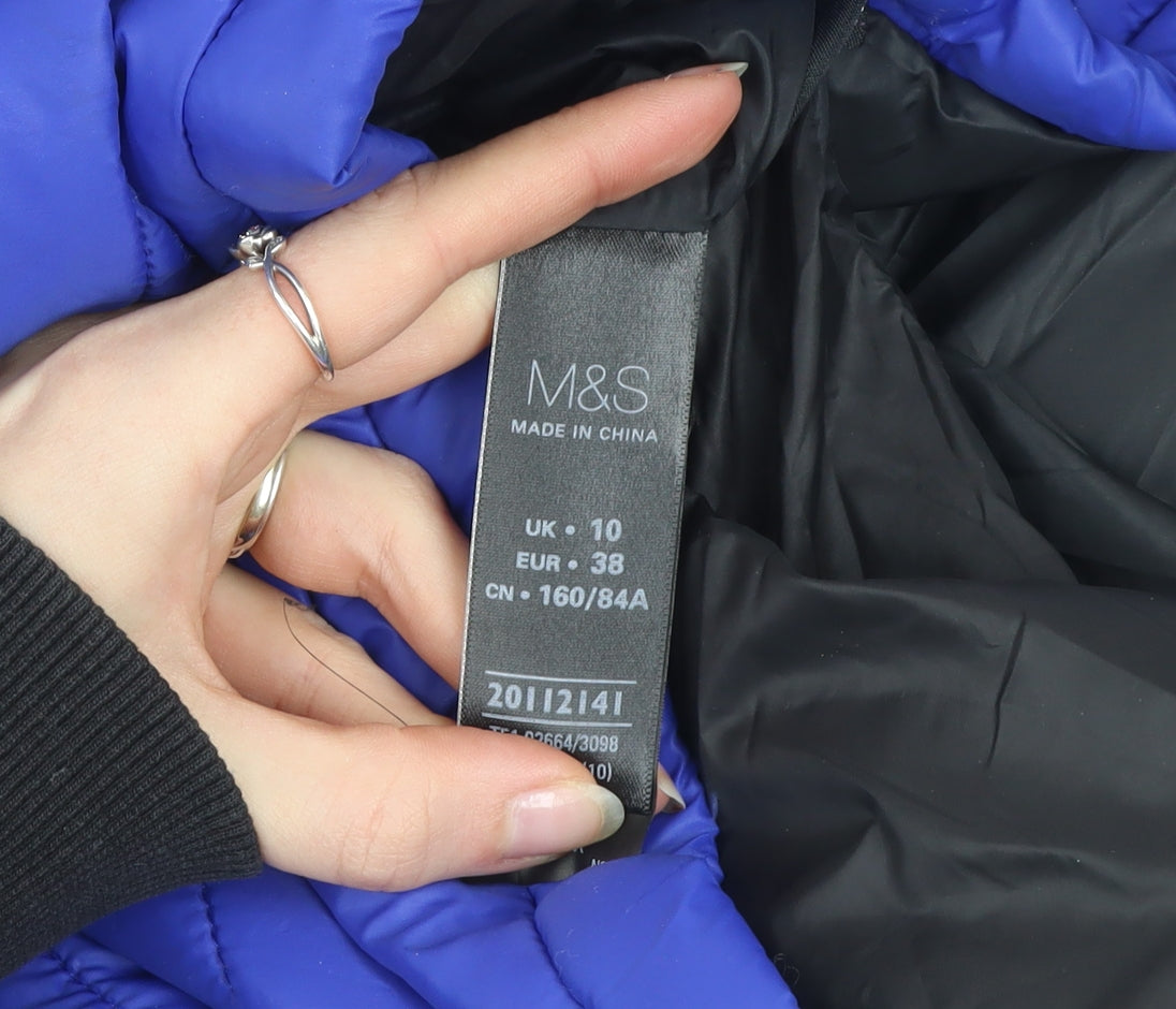 Marks and Spencer Women's Blue Puffer Jacket Size 10 Lightweight Zip Up