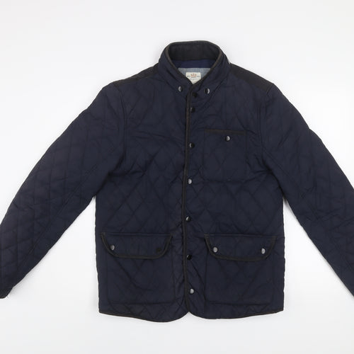River Island Men's Blue Quilted Mid-Length Jacket Size M