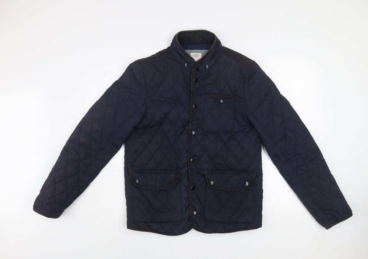 River Island Men's Blue Quilted Mid-Length Jacket Size M