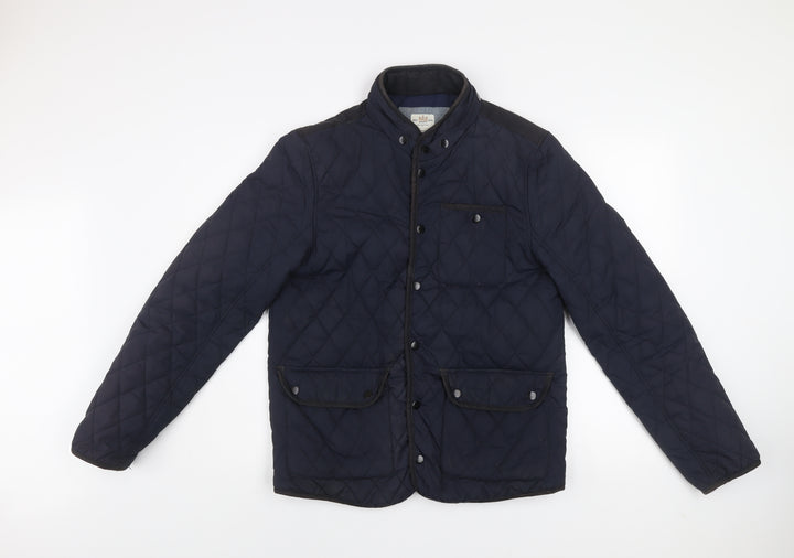 River Island Men's Blue Quilted Mid-Length Jacket Size M