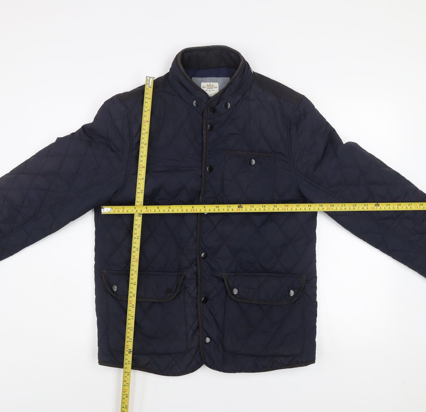River Island Men's Blue Quilted Mid-Length Jacket Size M