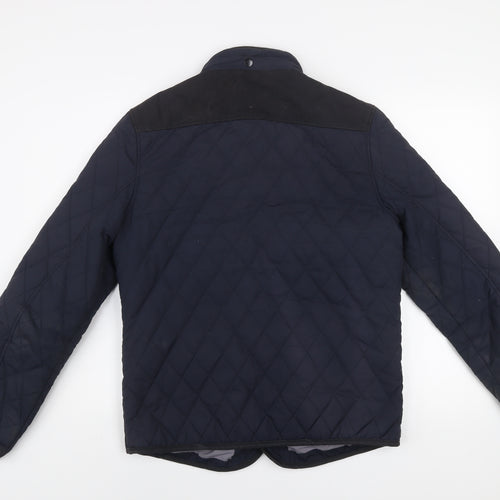 River Island Men's Blue Quilted Mid-Length Jacket Size M