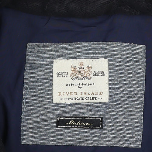 River Island Men's Blue Quilted Mid-Length Jacket Size M