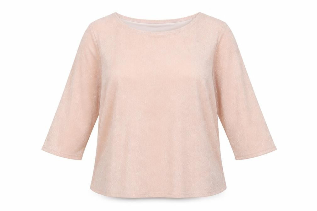 Front view of Gerard women’s pink glitter 3/4 sleeve blouse, size UK 18