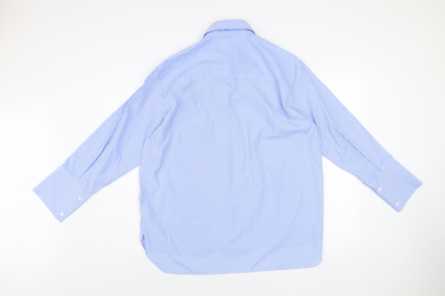 Zara Woman Blue Striped Floral Lace Button-Up Shirt Size 12