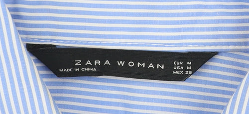 Zara Woman Blue Striped Floral Lace Button-Up Shirt Size 12