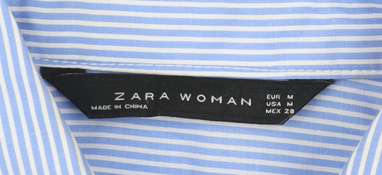 Zara Woman Blue Striped Floral Lace Button-Up Shirt Size 12