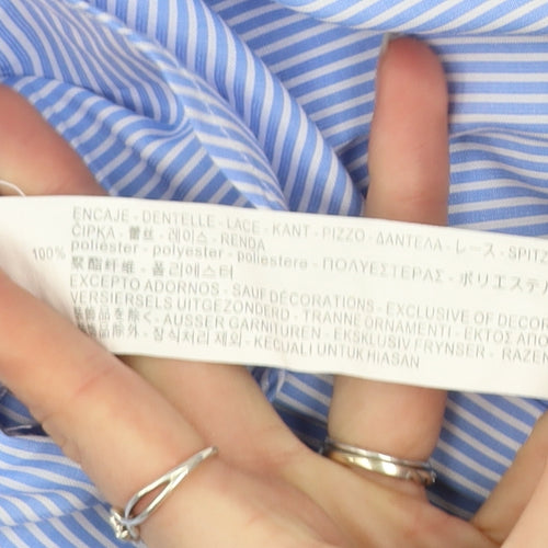 Zara Woman Blue Striped Floral Lace Button-Up Shirt Size 12