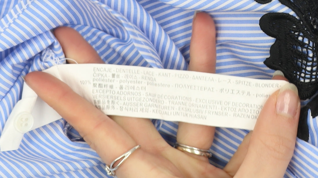 Zara Woman Blue Striped Floral Lace Button-Up Shirt Size 12