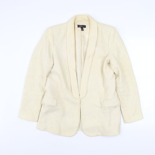 Mango Women Beige Tweed Blazer Jacket Lined Size L