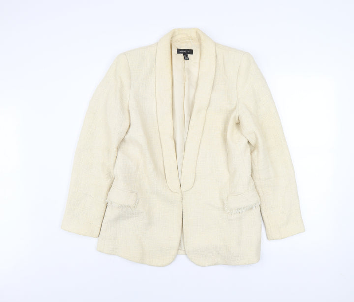 Mango Women Beige Tweed Blazer Jacket Lined Size L
