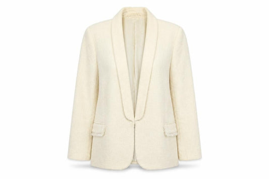 Front view of Mango Women Beige Tweed Blazer Jacket Lined, size L