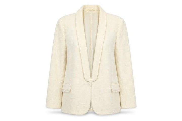 Mango Women Beige Tweed Blazer Jacket Lined Size L