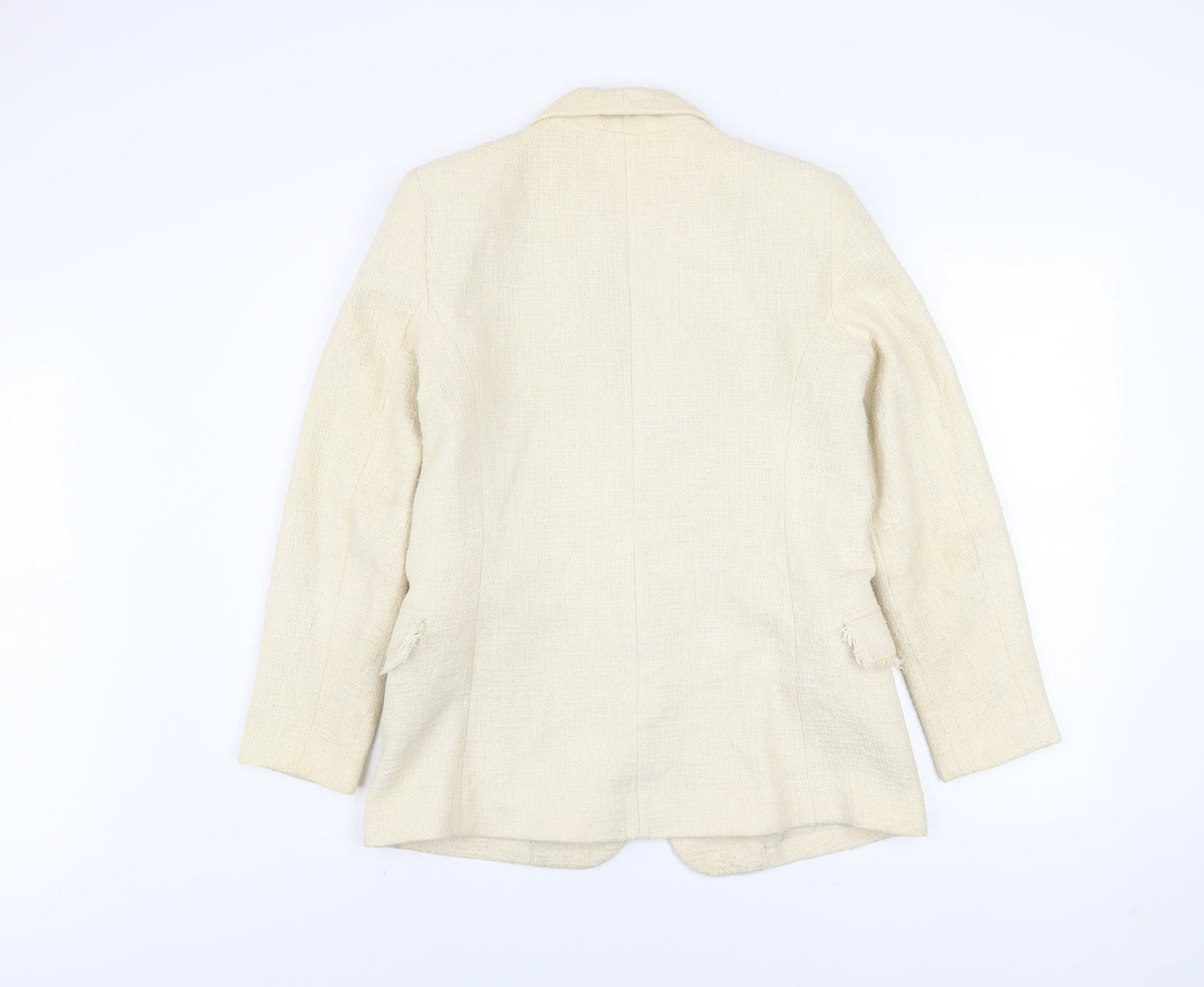 Mango Women Beige Tweed Blazer Jacket Lined Size L