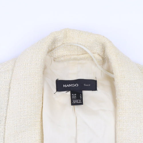 Mango Women Beige Tweed Blazer Jacket Lined Size L