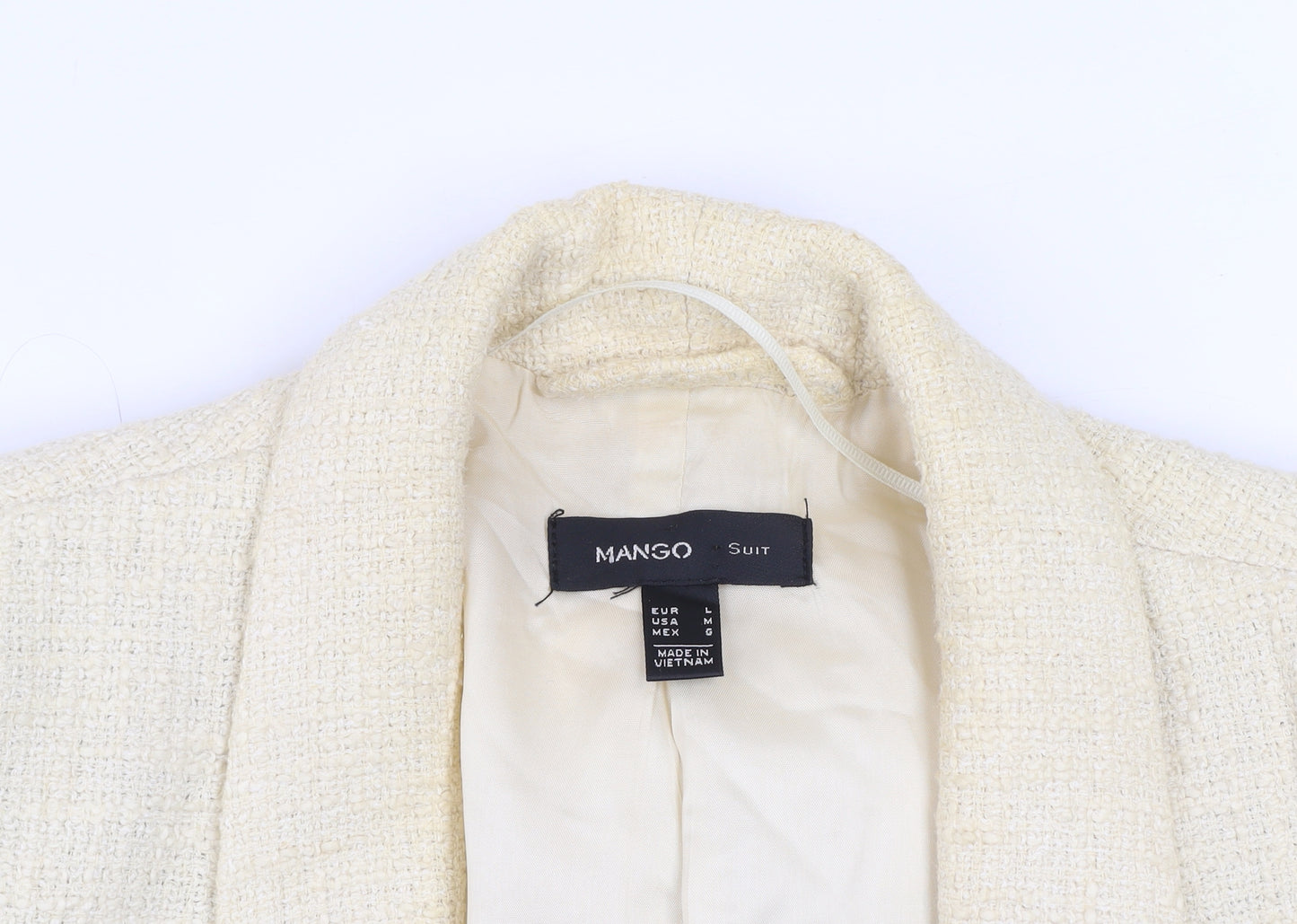 Mango Women Beige Tweed Blazer Jacket Lined Size L