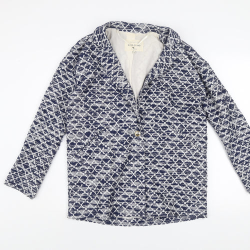 River Island Women Blue Geometric Blazer Jacket Size 8
