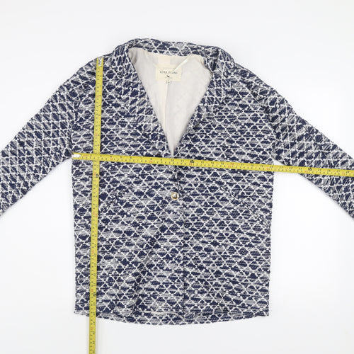 River Island Women Blue Geometric Blazer Jacket Size 8