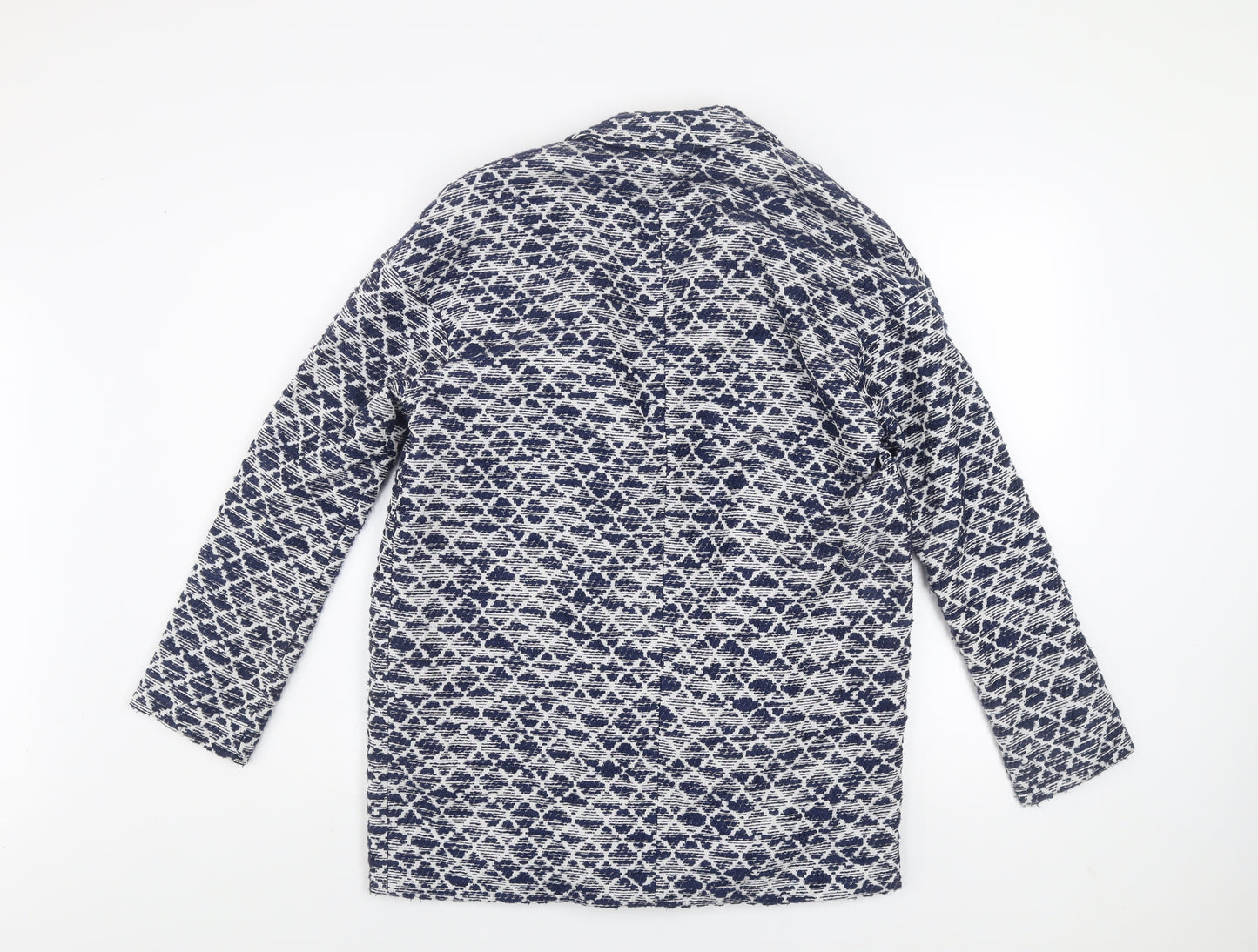 River Island Women Blue Geometric Blazer Jacket Size 8
