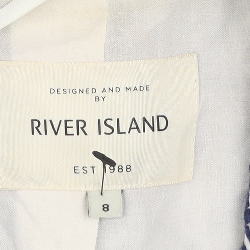 River Island Women Blue Geometric Blazer Jacket Size 8