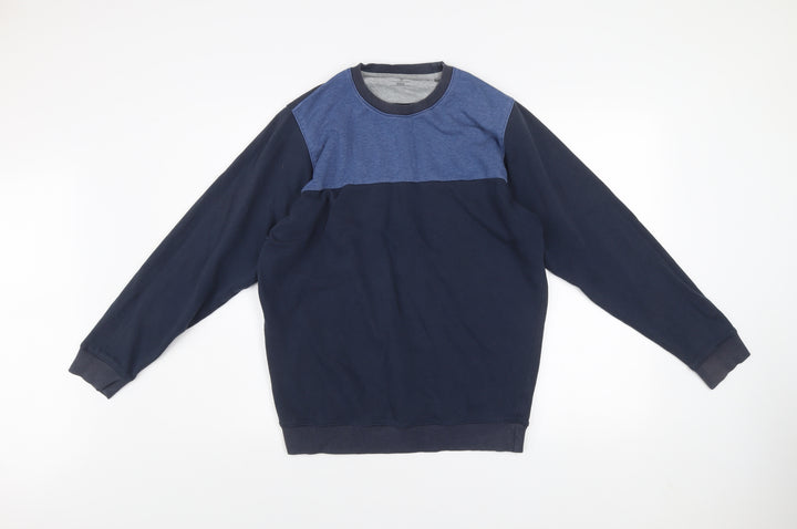 James Pringle Men's Blue Colourblock Crew Neck Sweatshirt Medium