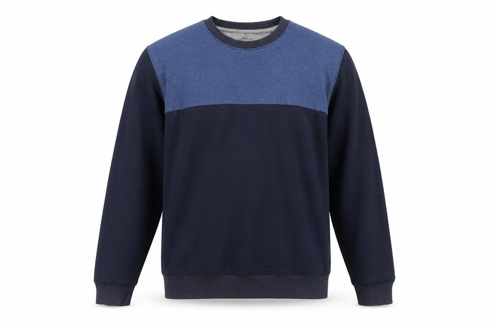Front view of James Pringle Men's Blue Colourblock Crew Neck Sweatshirt Medium