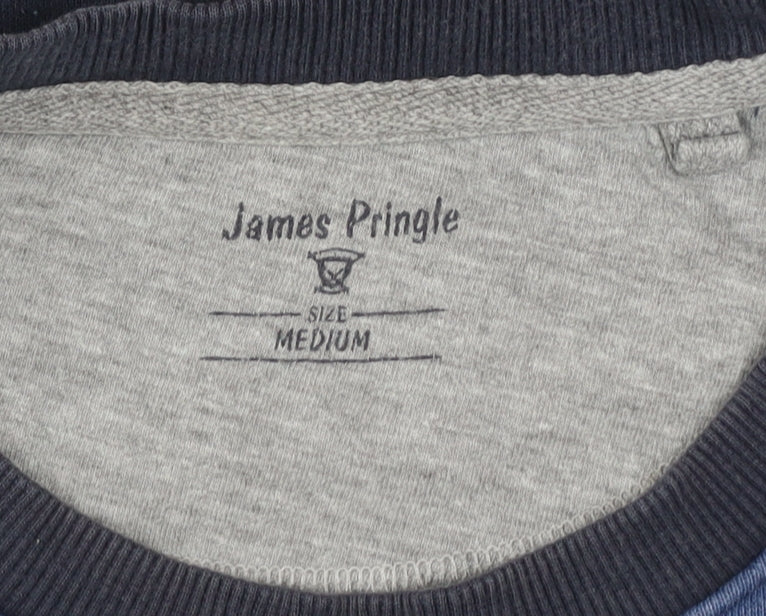 James Pringle Men's Blue Colourblock Crew Neck Sweatshirt Medium