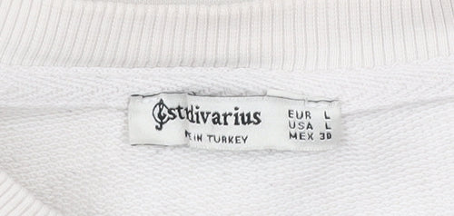 Stradivarius Women Beige Copenhagen Print Pullover Sweatshirt L