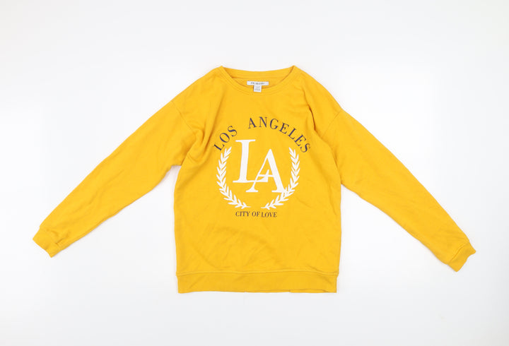 Primark Girls Yellow LA Pullover Sweatshirt 13-14 Years Graphic Print
