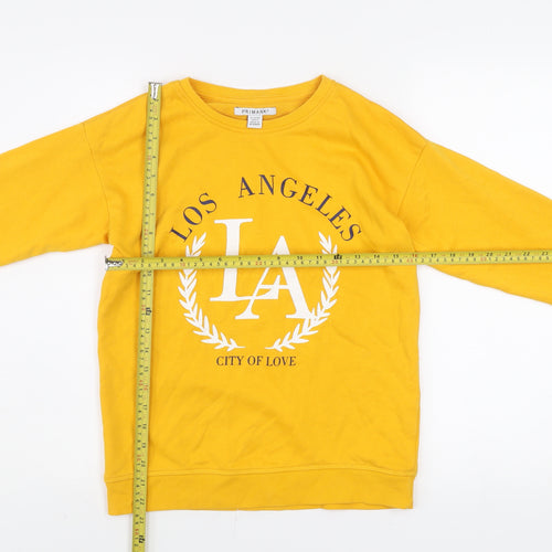 Primark Girls Yellow LA Pullover Sweatshirt 13-14 Years Graphic Print