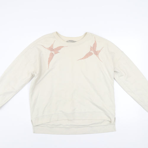AllSaints Womens Beige Bird Embroidered Cotton Sweatshirt Size S