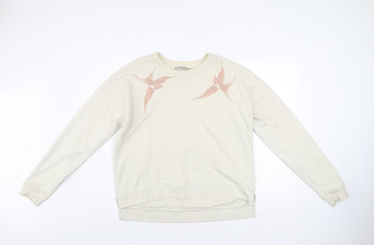 AllSaints Womens Beige Bird Embroidered Cotton Sweatshirt Size S