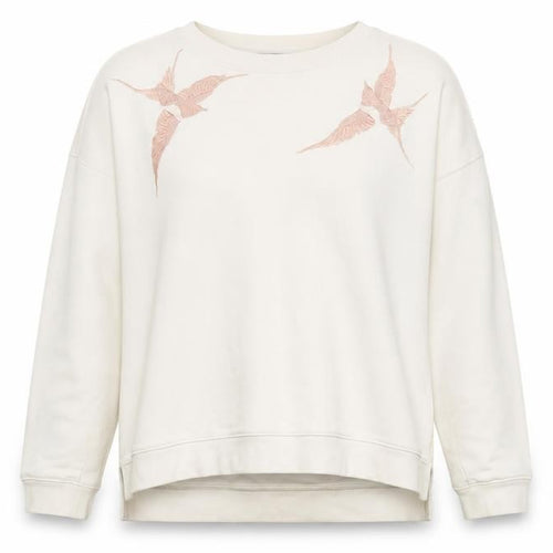 AllSaints Womens Beige Bird Embroidered Cotton Sweatshirt Size S
