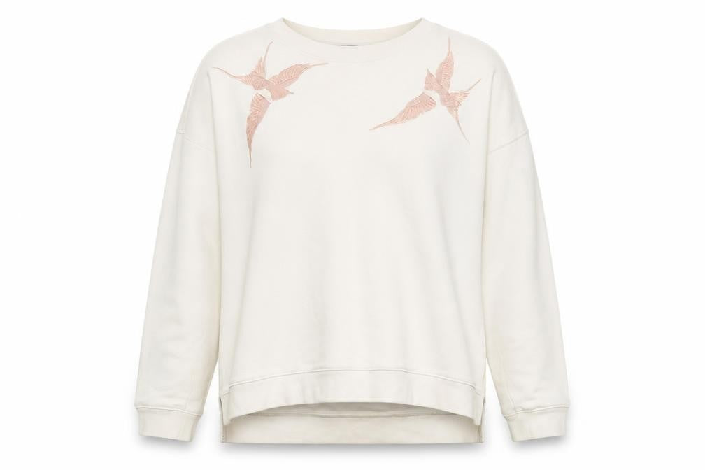 AllSaints Womens Beige Bird Embroidered Cotton Sweatshirt Size S