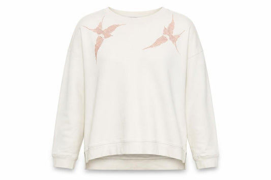 AllSaints Womens Beige Bird Embroidered Cotton Sweatshirt Size S